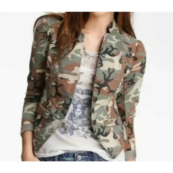 Free People Camo Print Jacket Green Size 2 - Picture 1 of 4